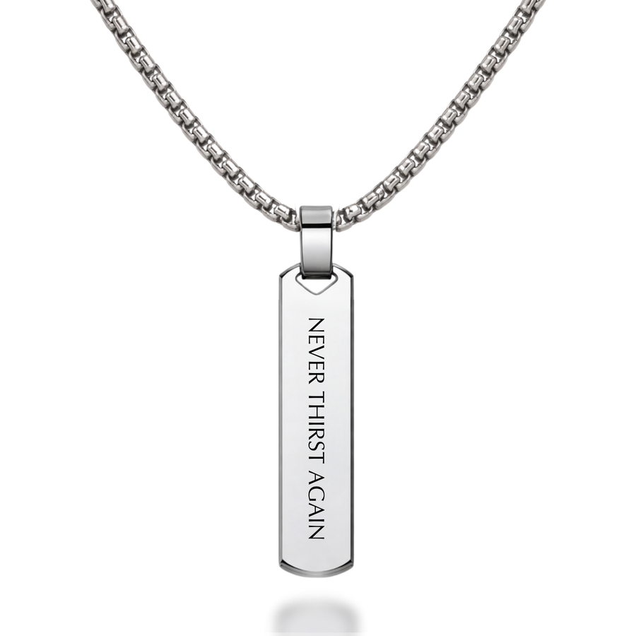 'Never Thirst Again' Mens Vertical Necklace in Gold & Silver