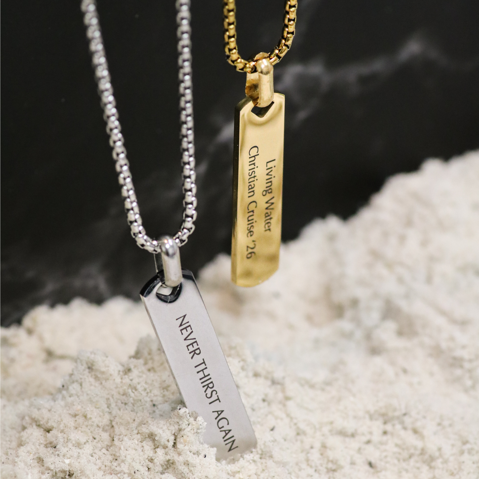 'Never Thirst Again' Mens Vertical Necklace in Gold & Silver