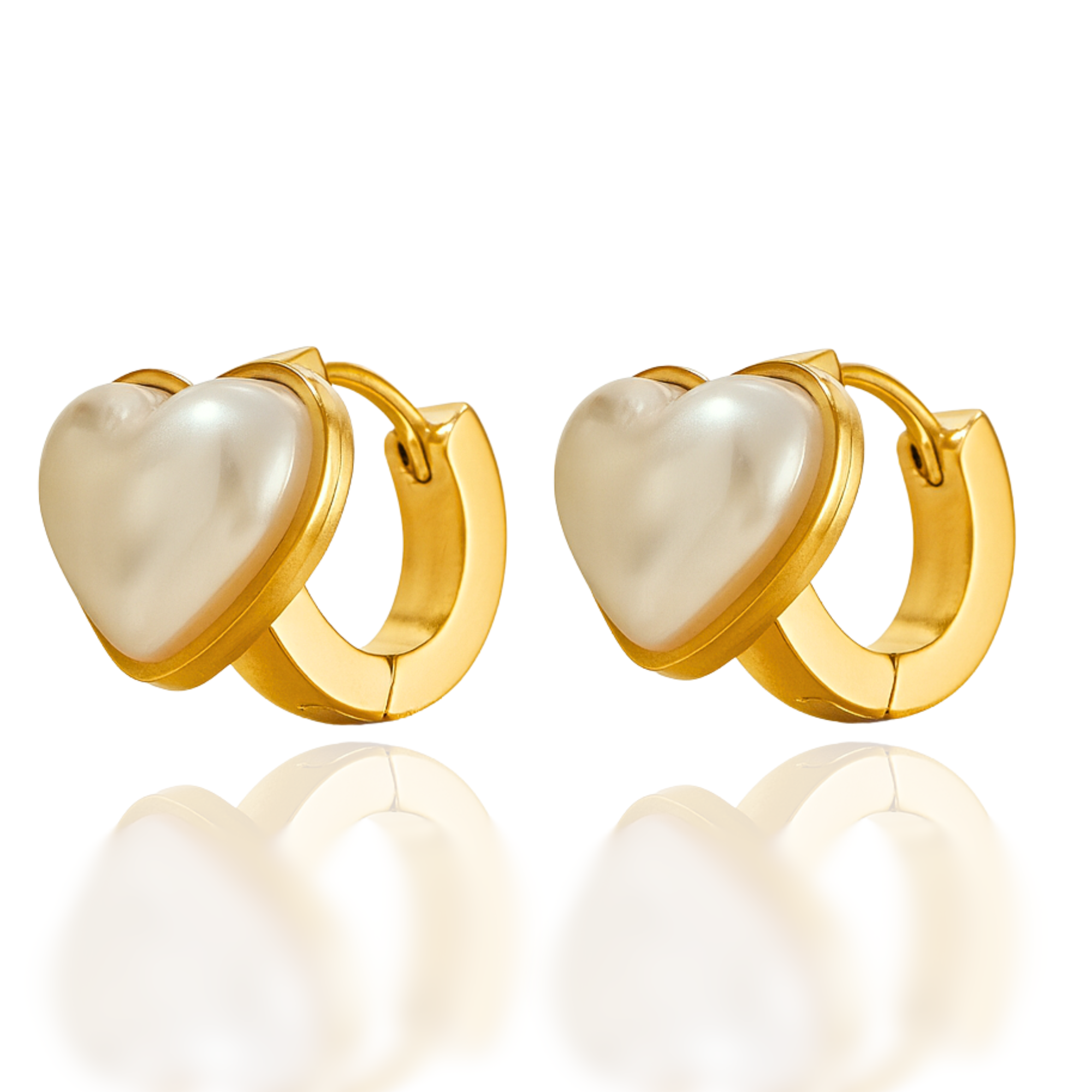Pearl Heart Huggies in Gold & Silver