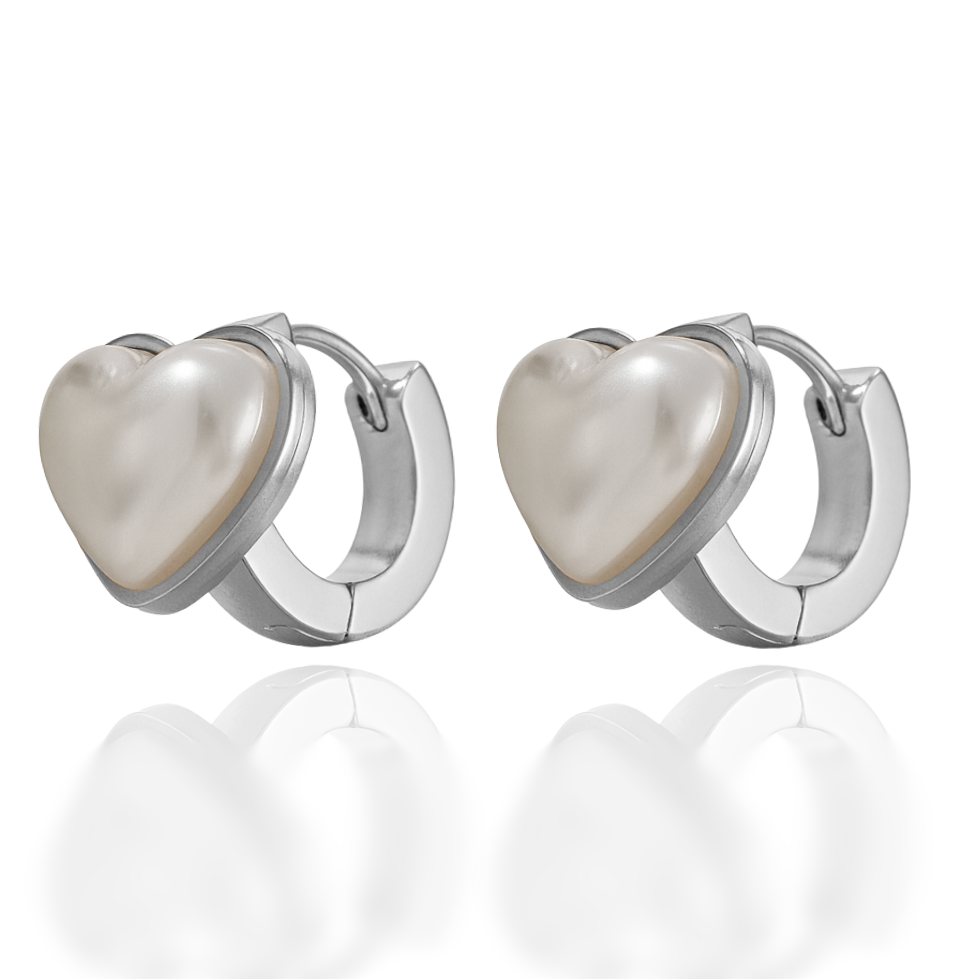 Pearl Heart Huggies in Gold & Silver