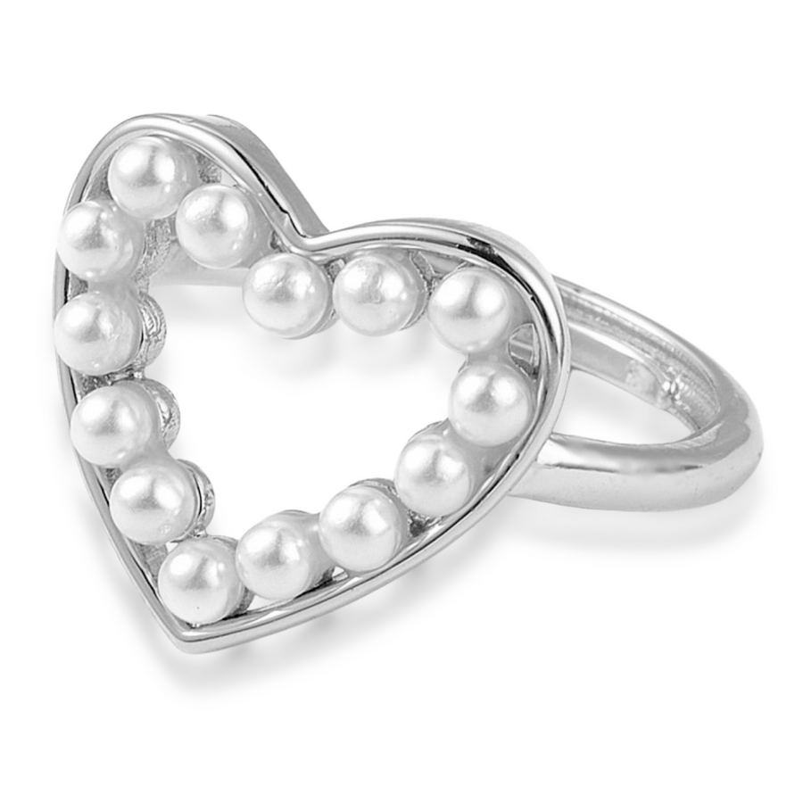 Heart of Pearls Adjustable Ring in Gold and Silver