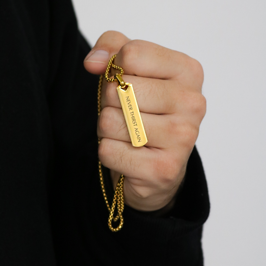 'Never Thirst Again' Mens Vertical Necklace in Gold & Silver