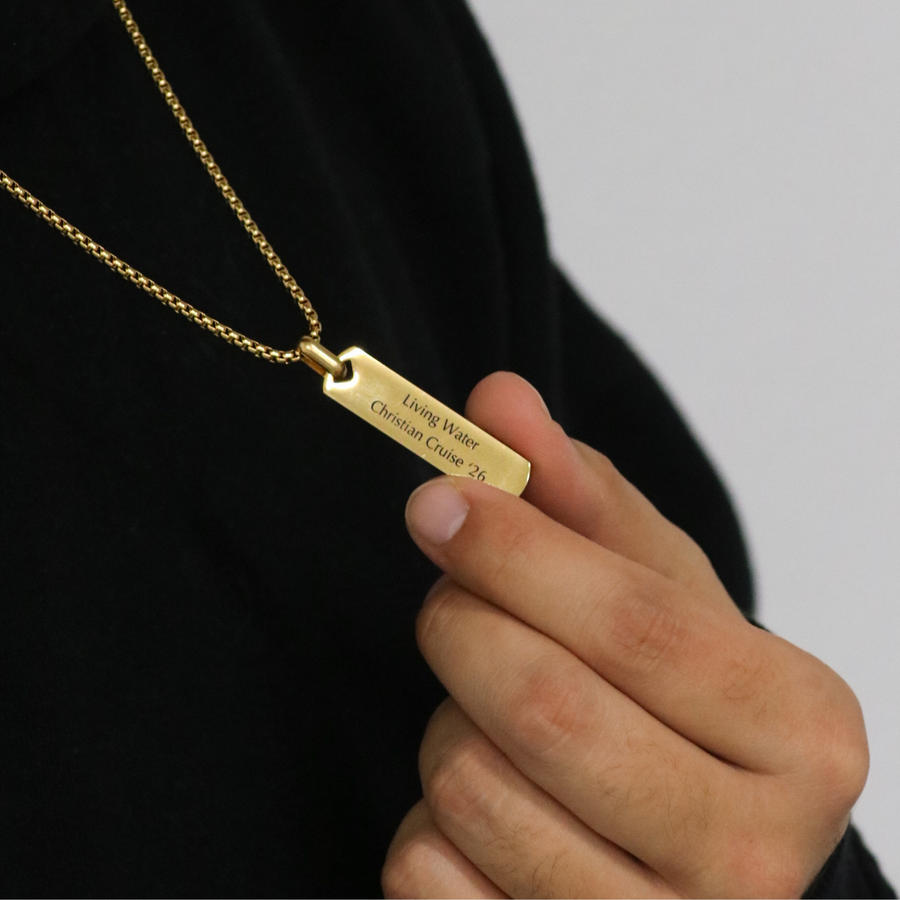 'Never Thirst Again' Mens Vertical Necklace in Gold & Silver