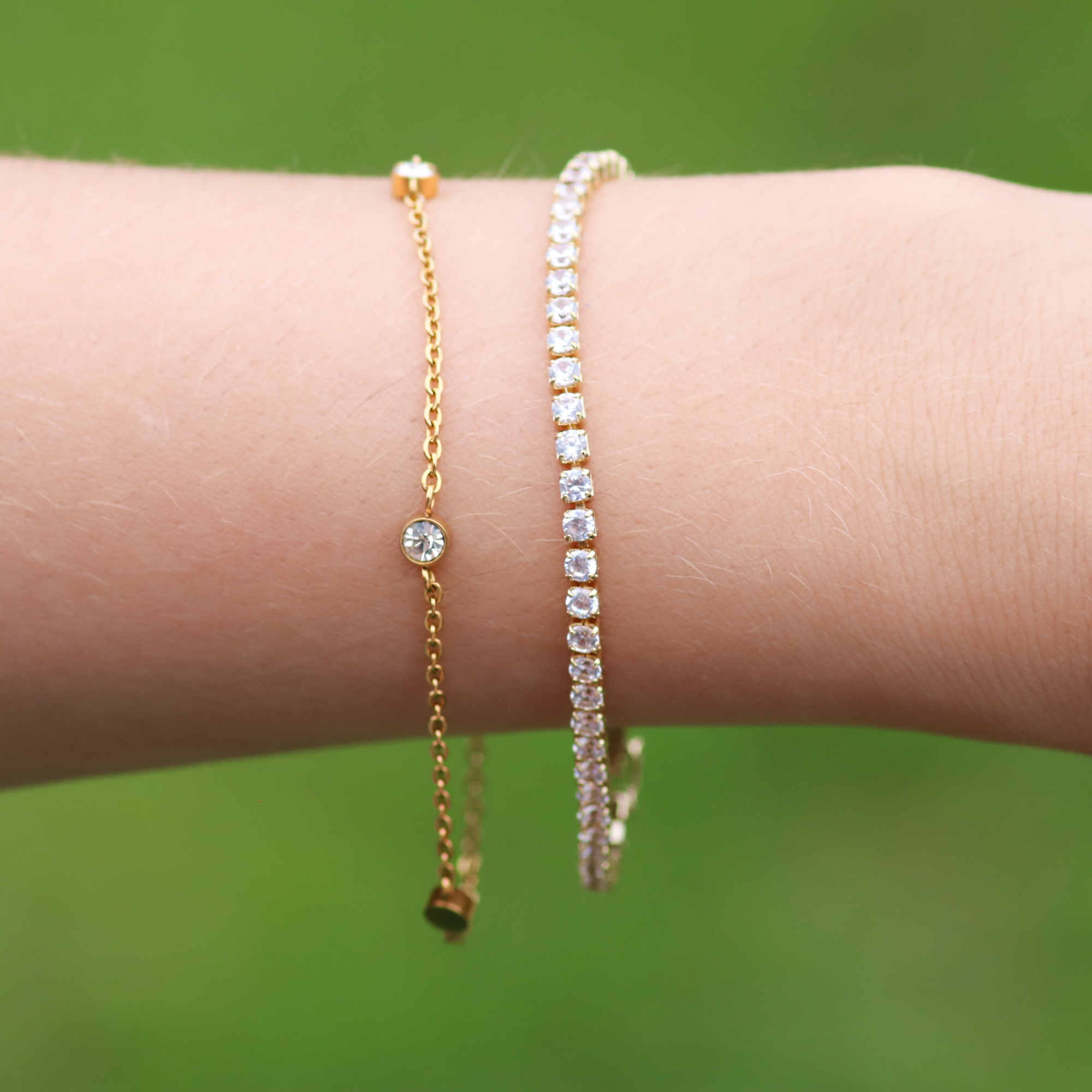 Triple Cubic Zirconia Stone Bracelet in Gold and Silver