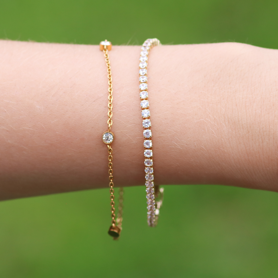 Triple Cubic Zirconia Stone Bracelet in Gold and Silver
