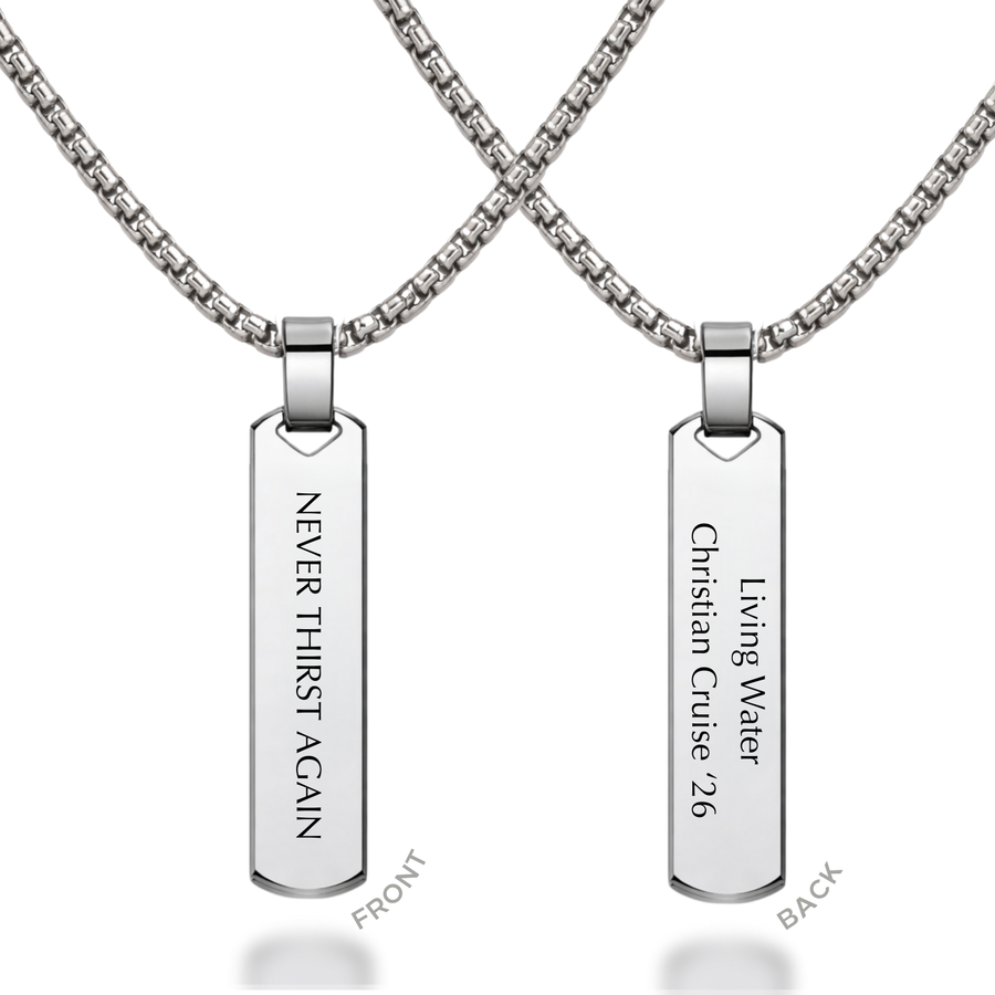 'Never Thirst Again' Mens Vertical Necklace in Gold & Silver
