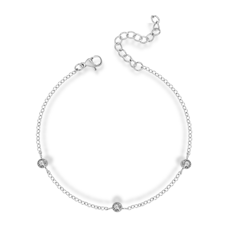 Triple Cubic Zirconia Stone Bracelet in Gold and Silver
