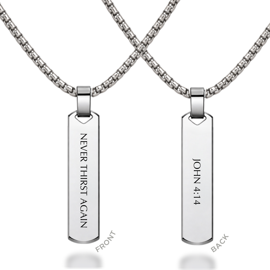 'Never Thirst Again' Mens Vertical Necklace in Gold & Silver
