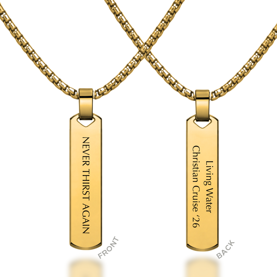 'Never Thirst Again' Mens Vertical Necklace in Gold & Silver