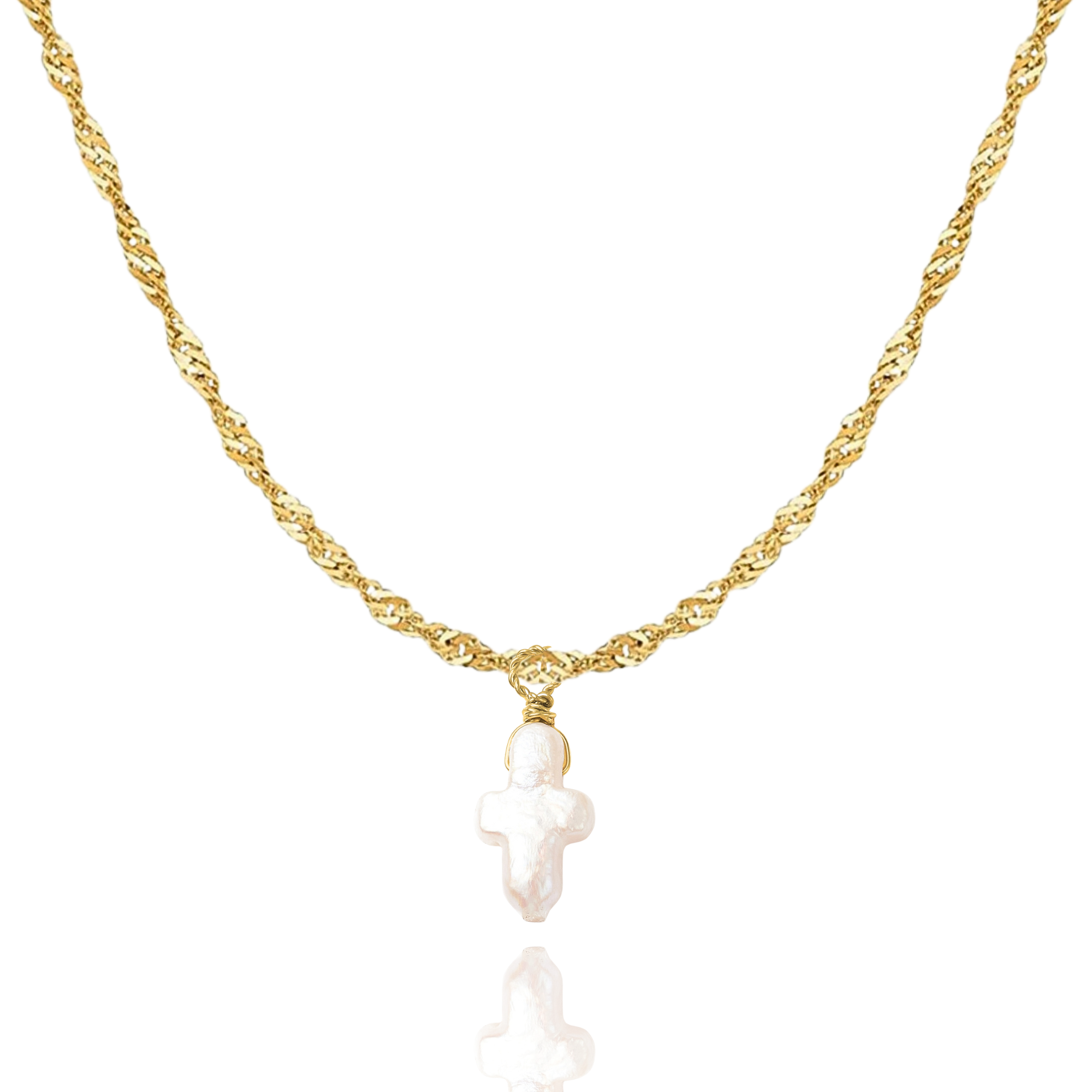 Pearly Cross Necklace in Gold and Silver