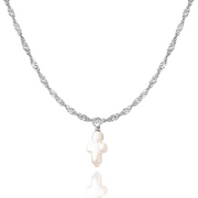 Pearly Cross Necklace in Gold and Silver
