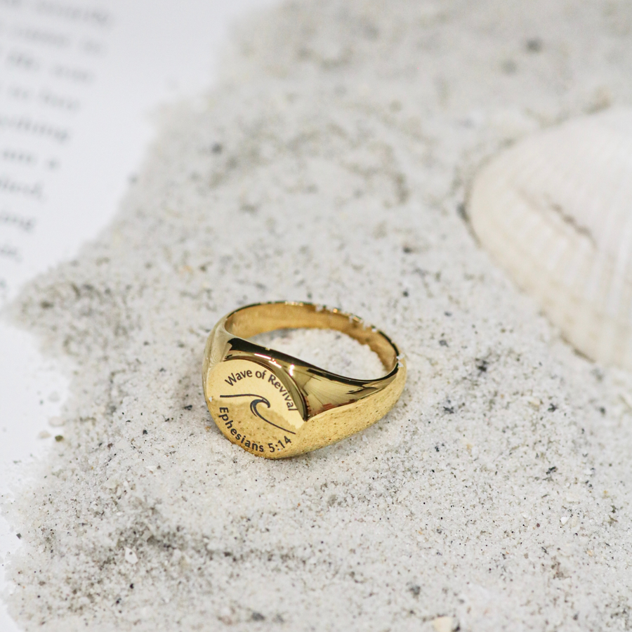 'Wave of Revival' (Ephesians 5:14) Unisex Signet Ring in Gold & Silver