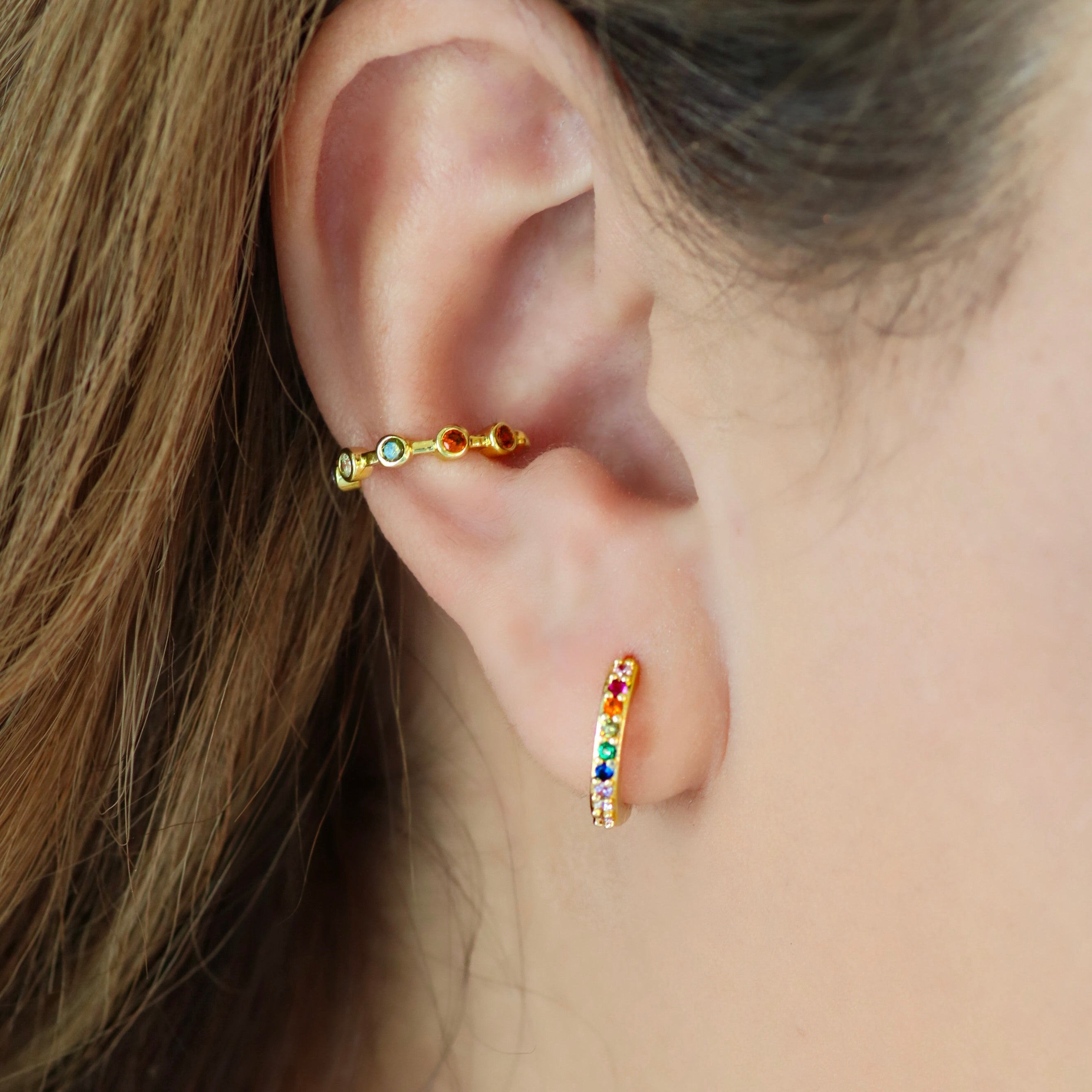 Rainbow Ear Cuff in Gold