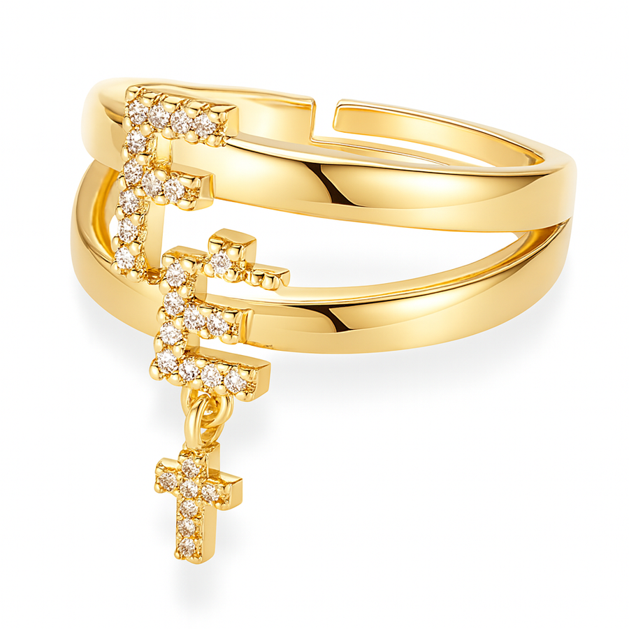 Fe Adjustable Ring with Dangle Cross