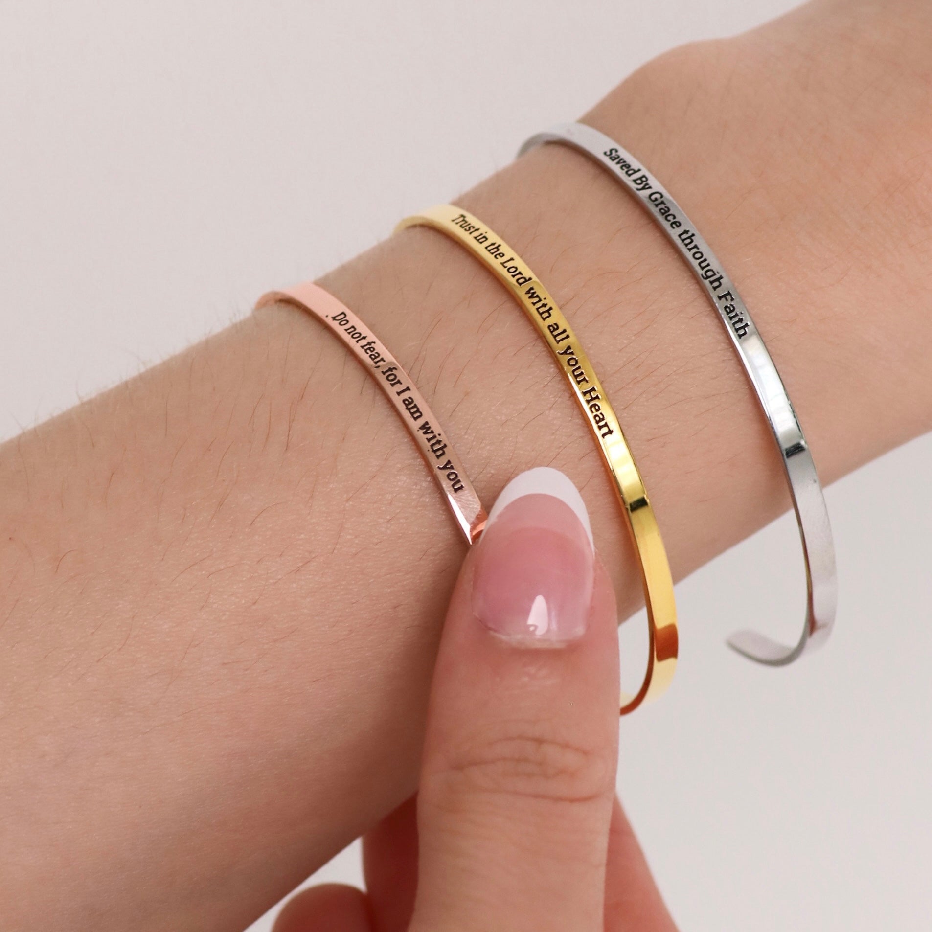 'Trust in the Lord with all your Heart' Adjustable Bangle in Gold, Silver, and Rose Gold