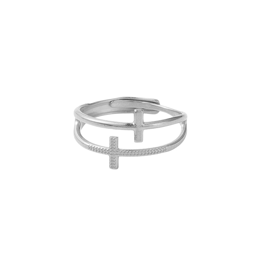 Heaven's Grace Adjustable Cross Ring Gold and Silver