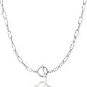 Paperclip Chain Necklace with Toggle Clasp in Silver