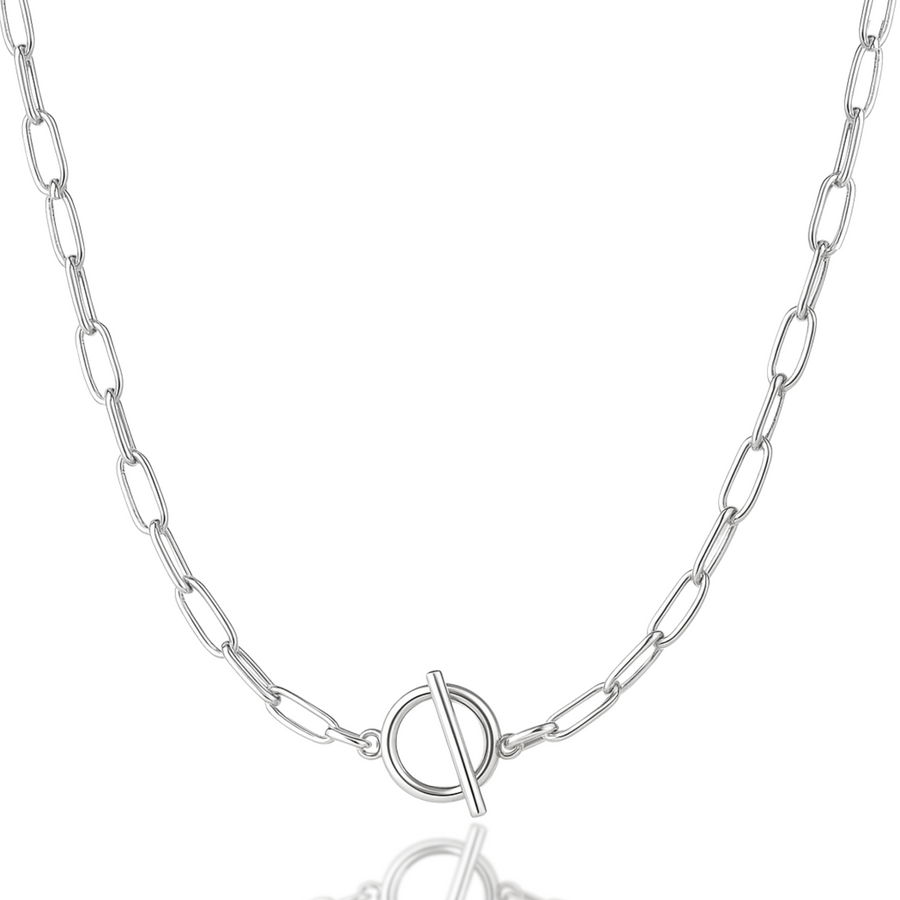 Paperclip Chain Necklace with Toggle Clasp in Silver