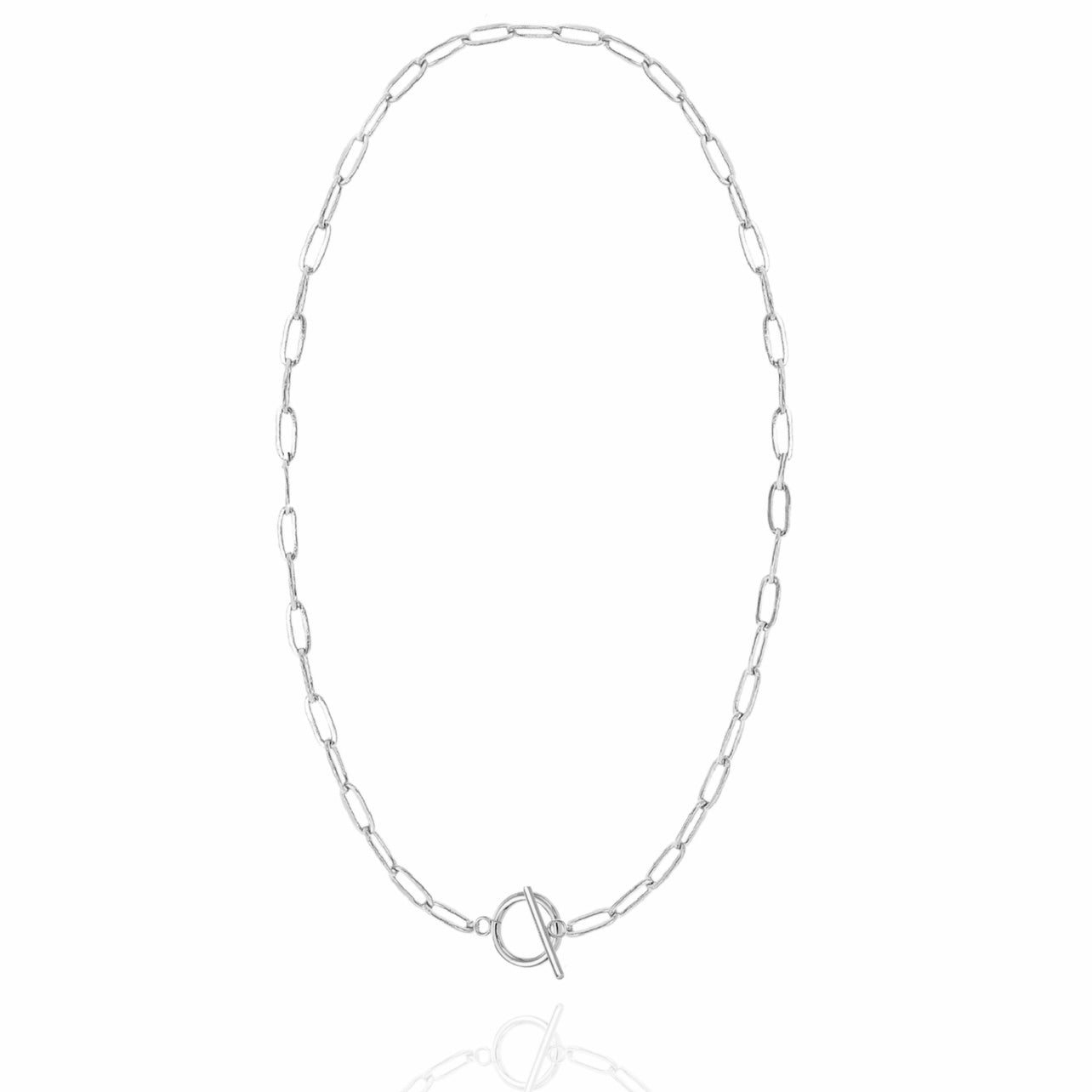 Paperclip Chain Necklace with Toggle Clasp in Silver